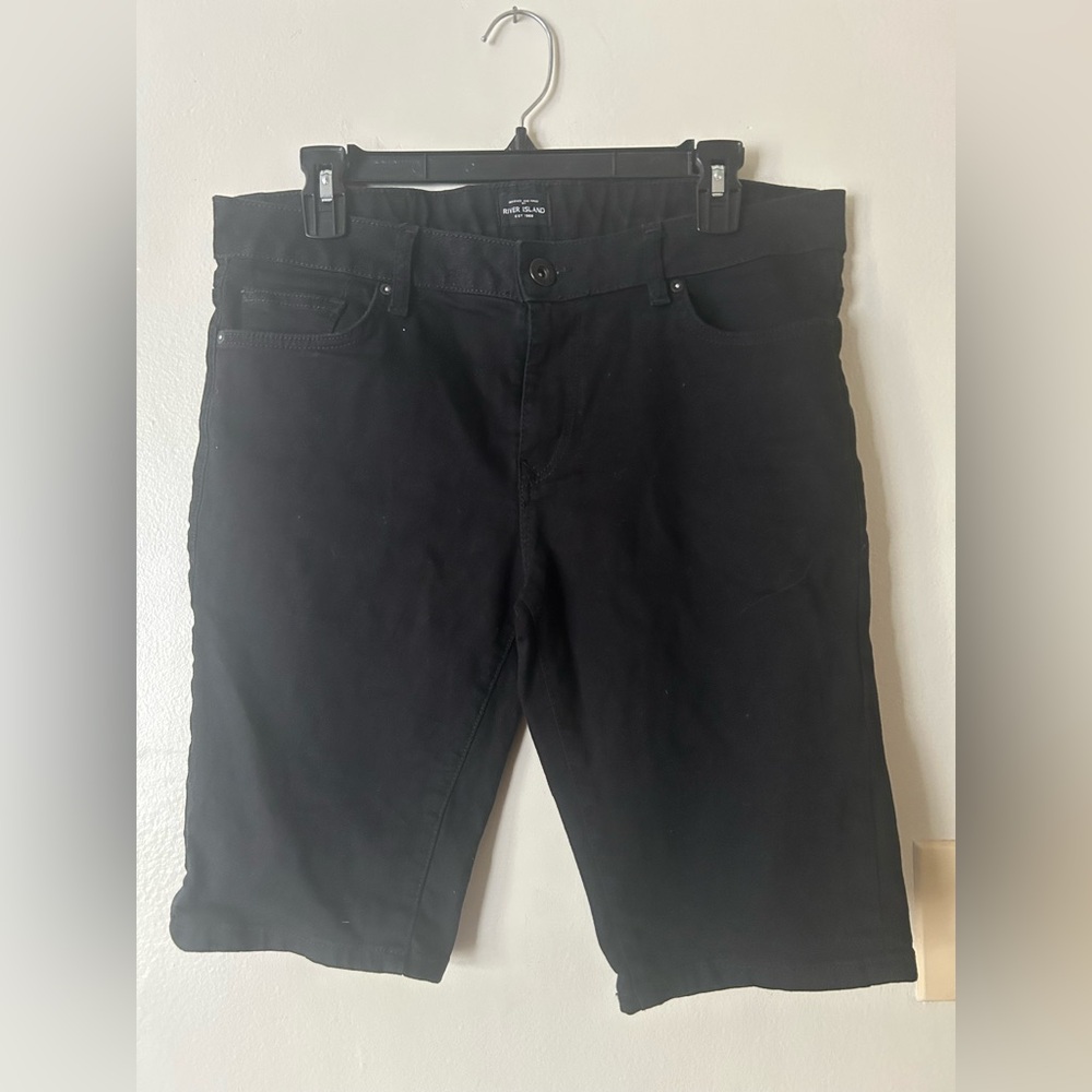 River Island Black Denim Skater Soft Grunge Casual Shorts Charcoal Men's 32